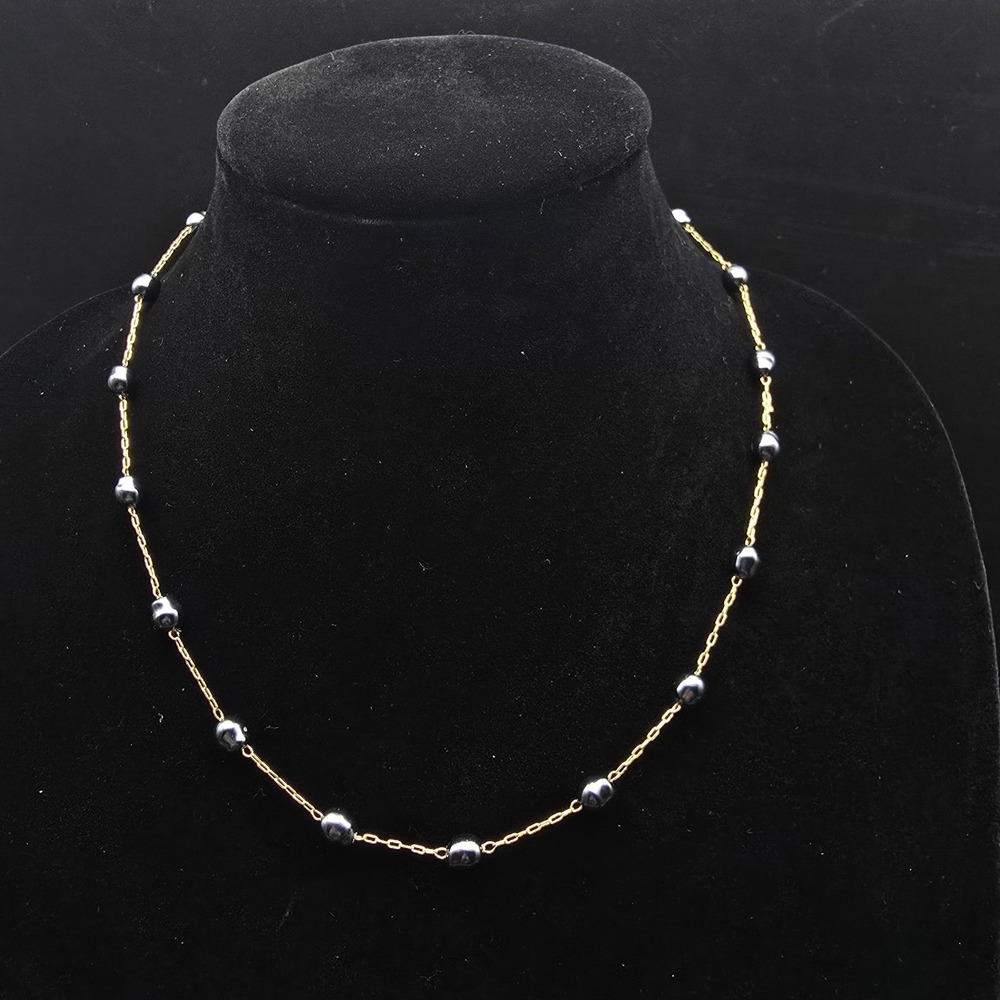 Avon Black Faux Pearl Necklace Gold Tone Chain Vintage Jewelry